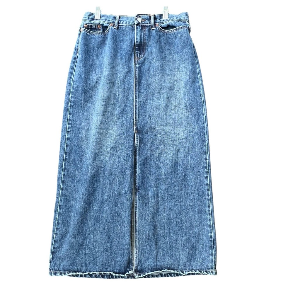 Vtg Y2K Gap Denim Maxi Skirt Sz 10‎ 33" Blue Jean Cotton Classic High Front Slit